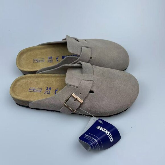 Birkenstock Clog Taupe Suede Leather Size Eur 38 Sandals Schmale weite narrow - Picture 4 of 5